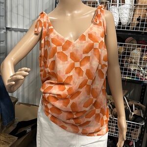 CAbi Orange Geometric Blouse